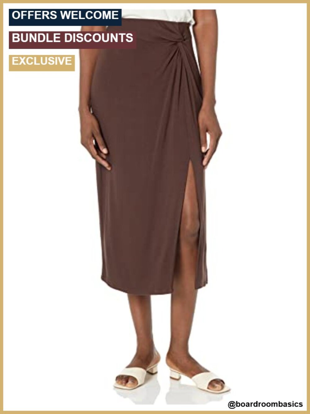 Side Twist Midi Skirt Mid Rise Business Summer Dance Casual